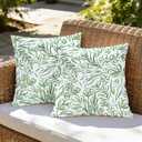 CaliTime Throw Pillow Covers Outdoor Waterproof Pack of 2 Cozy Elegant Blossoming Flowers Leaves Decorative Cushion Cases for Garden Patio Tent Balcony Couch Sofa 18 X 18 Inches Dark Green Baby Blue
