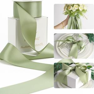HUIHUANG Sage Green Satin Ribbon - 25 Yards/Roll for Flower Bouquets, Wedding Invitations, Gift Wrapping, Holiday Decor, Hair Bows