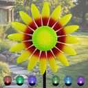Decorative Metal Garden Daisy-Style Rotator, Decorative Garden Post, Daisy-Style Sculpture Courtyard. Outdoor Courtyard Art. (Yellow) (Yellow, Orange, Green)