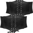 JASGOOD 2 Pack Womens Elastic Costume Waist Belt Lace-up Tied Waspie Corset Belts for Women Corset Belt (Fit Waist Size 30"-33", Black+black)
