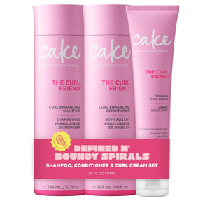 Cake Beauty Curl Friend Curl Defining Shampoo, Conditioner & Cream Set - Avocado & Argan Oil Curly Hair Products - Anti-Frizz, Cruelty Free & Vegan Gift Set