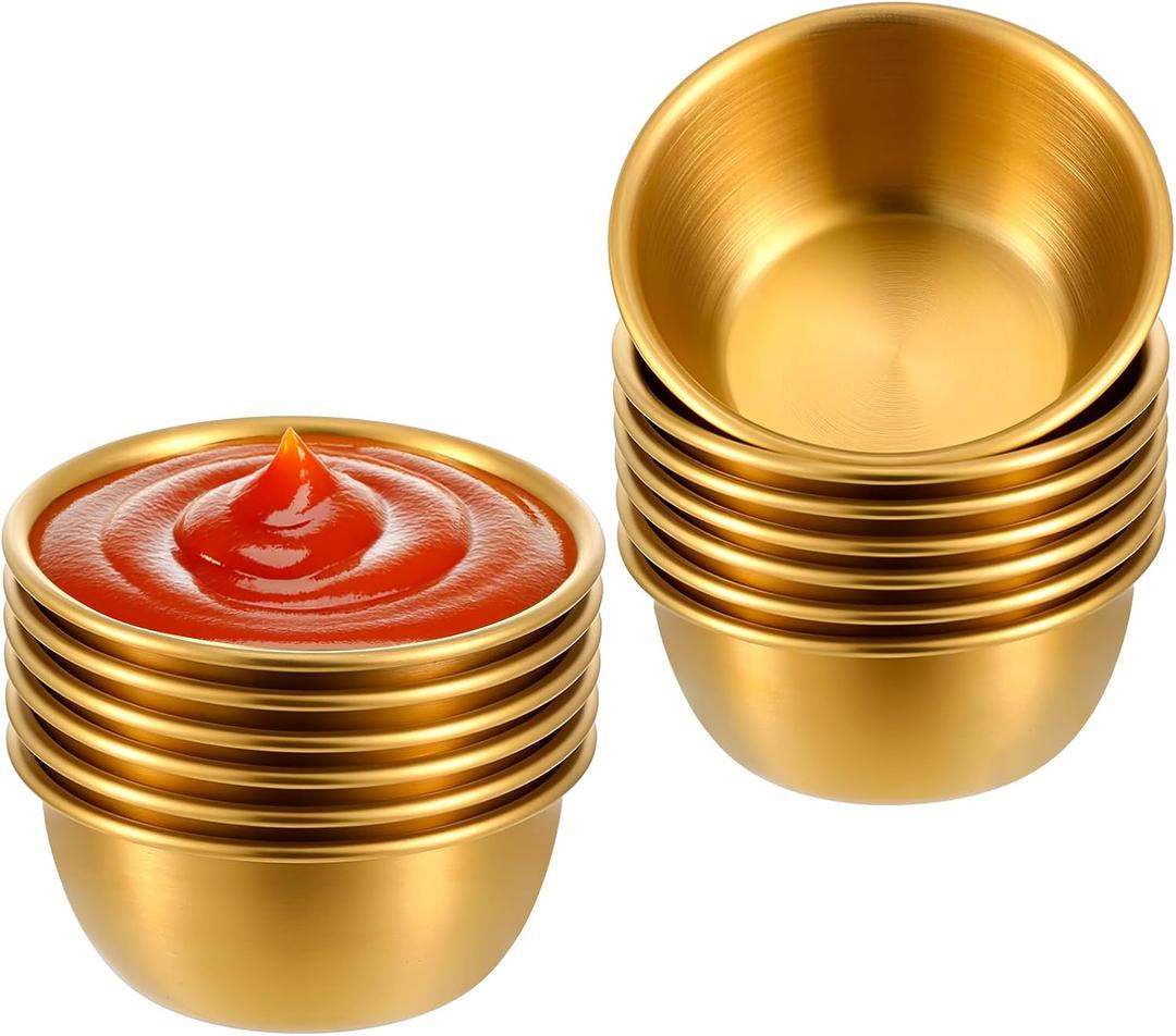 12 Pcs Stainless Steel Dipping Sauce Cups 2 oz Ramekin Mini Sauce Bowls Gold Condiment Cups Reusable Metal Ramekins Containers for Home Kitchen Restaurant Party (Gold, 55 ml)