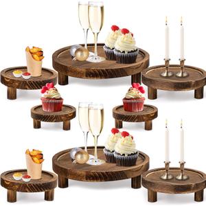 8PCS Wooden Risers for Display Wood Cake Stand for Party Round Food Risers for Buffet Wooden Holder Rustic Riser for Decor Tiered Tray Decor Home Kitchen (Rustic, 8 PCS (10", 8, 6, 5))