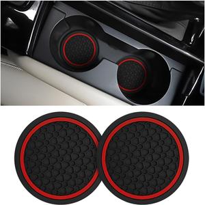 Mandark 2PCS Car Cup Holder Coasters, 2.75 Inch Non-Slip Insert Water Bottle Holder Pads, Dustproof Automotive Interior Accessories Mat, Universal for Vehicles, Trucks, RVs and More(Black/Red)