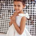Toddler Wedding Guest Party Dress Short One-Shoulder Flower Girl Tutu Dresses for Formal Graduation Party White Satin Tulle Princess Pageant First Communion Dress for Girls Bow-Knot 06 (White, XS)