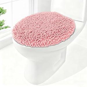 Baahrnom Soft Chenille Toilet Lid Cover Solid Toilet Seat Cover, 19.5" x 18.6", Soft, and Absorbent, Machine Washable, Fits Most Round, Elongated and Oblong Lids