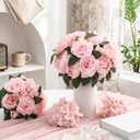 Suncalla 60 Pcs Assorted Silk Artificial Flowers, Faux Fake Full Hydrangea Peony Rose Bouquet with Leaf Stem for Wedding Centerpiece Bridal DIY Craft Baby Shower Party Decor(Pink)