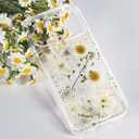 for iPhone 17 Pro Max Clear Case Boasting Pressed Natural Flowers Pattern, Cute Glitter White Floral Pattern Slim Soft TPU Protective Women Girl's Phone Cover 6.9Inch, Gold Foil White Phoenix Tail