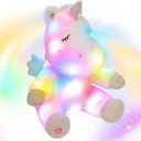 Hopearl LED Plush Unicorn Lighting Up Stuffed Animal Floppy Night Lights Glow in The Dark Birthday Gifts for Kids Toddler Girls, White, 11''