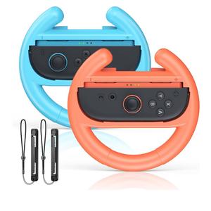[Fit For Switch1/2] Steering Wheel Hand Grips for Switch 2/Swith 1/OLED, Racing Wheels Handle Accessories for Mario Kart Games, Ergonomic Handheld Grips for Joycons 2 Controller -2 Packs (Orange&Blue)