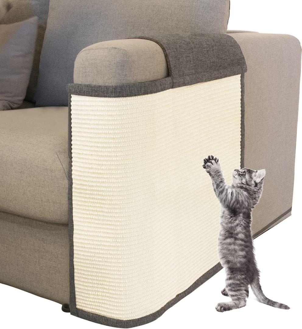 Cat Scratch Sofa Protector, Cat Scratching Couch Protector with 19.7''L*23.6''W Natural Sisal Scratching Mat for Protecting Couch Sofa Chair (Dark Grey/ Left Hand)