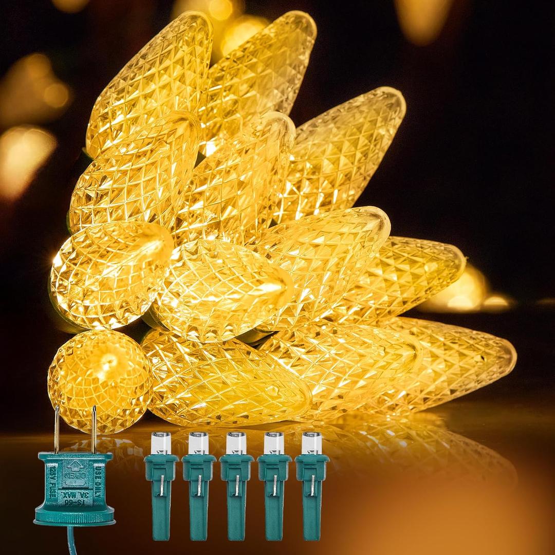 C9 LED Christmas Lights Outdoor, 97ft 150 LED Waterproof Strawberry Christmas Decorations String Lights, Plug in Vintage Christmas Tree Lights for Outside, Roof, Patio, Wedding, Party, Warm White