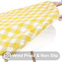 Smiry Round Picnic Tablecloth, Elastic Waterproof Fitted Vinyl Tablecloths for 42"-50" Tables, Flannel Backed Buffalo Plaid Table Cover for Dining, Camping, Outdoor, White and Yellow