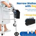 Agrish Narrow Walkers with Storage Bag - Width Height Adjustable Walker, Lightweight Folding Walkers, Walkers for Seniors Handicapped & Disabled, Up to 350 lbs, Black