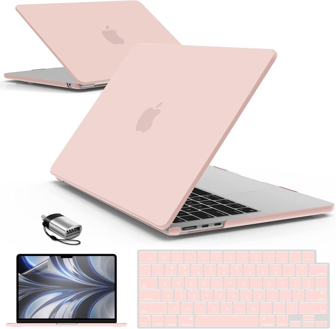 IBENZER Compatible with 2025 2024 2023 2022 MacBook Air 13 inch Case M4 A3240 M3 A3113 M2 A2681, Hardshell Case & KeyboardCover & ScreenFilm & Type-C for Mac Air 13.6, Sakura Pink, AT13-KK-SKPK+2TC