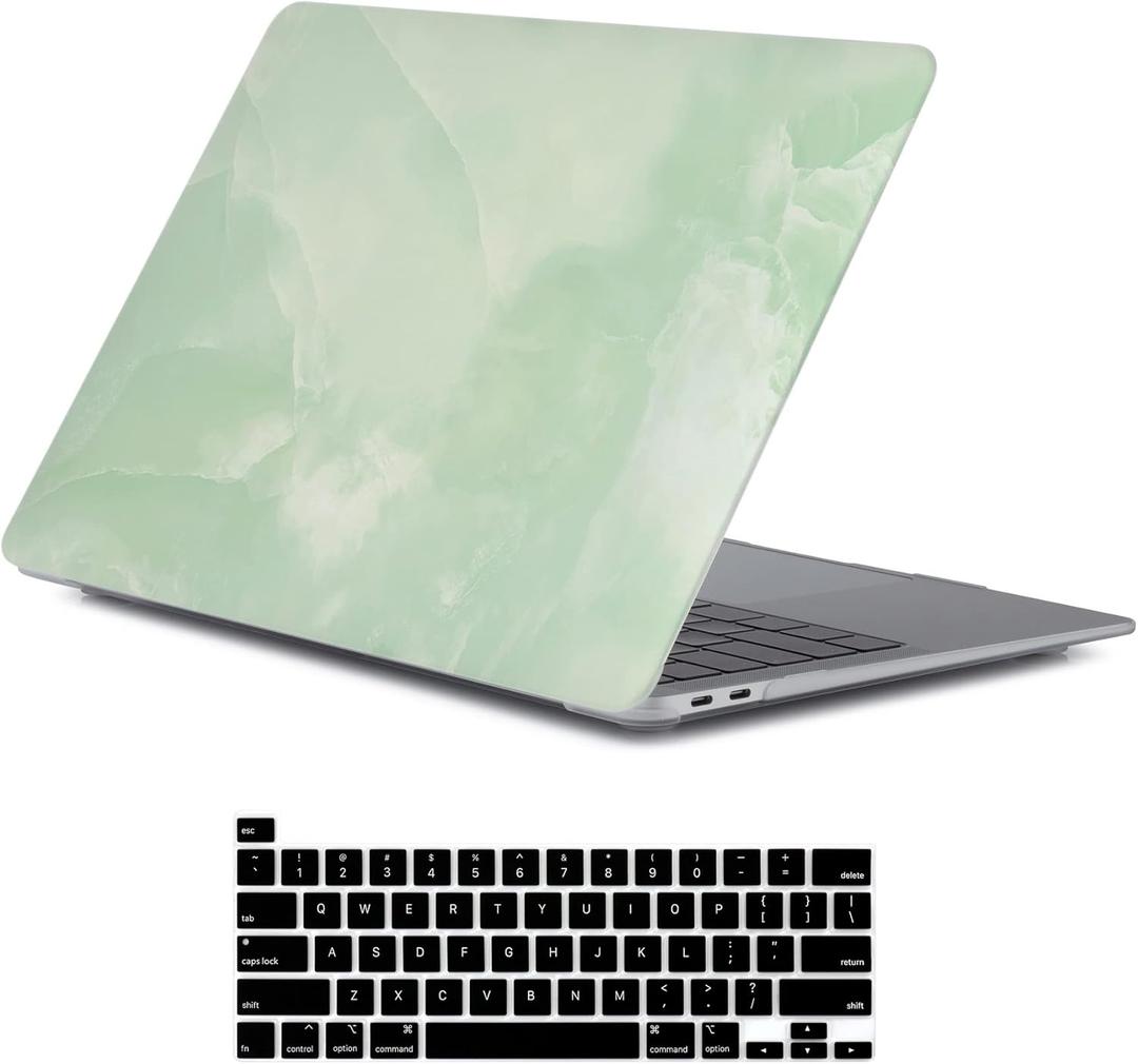 LanBaiLan Compatible for MacBook Pro 13 inch with Touch Bar 2016-2022 Release M1 M2 A2338 A2289 A2251 A2159 A1989 A1706 A1708 Plastic Laptop Protective Case & Keyboard Cover, Matcha Green Marble