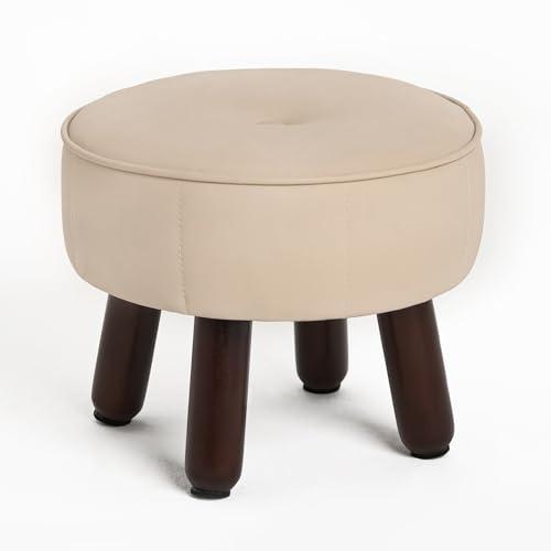 oakvivo 13in Small Foot Stool Ottoman, Round Faux Leather Foot Rest for Couch, Under Desk Pouf Footstool Footrest with Non-Skid Rubber Legs for Ling Room, Bedroom, 13''L x 13''W x 10.2''H, Beige
