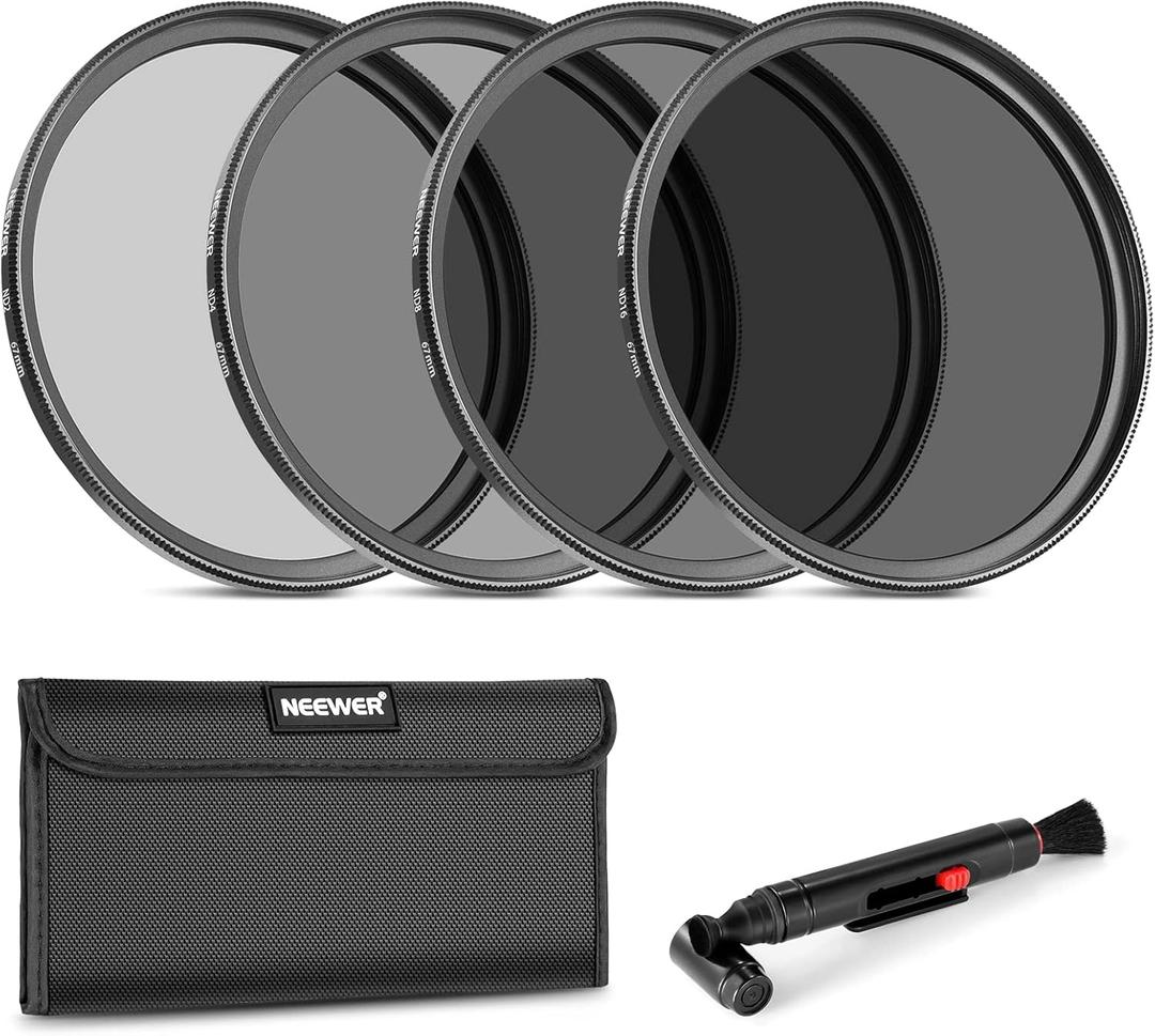 NEEWER 67mm ND Lens Filter Kit: ND2 ND4 ND8 ND16, Lens Cleaning Pen, Filter Pouch Neutral Density Filter and Accessory Kit Compatible with Canon Nikon Sony Panasonic DSLR Cameras with 67mm Lens