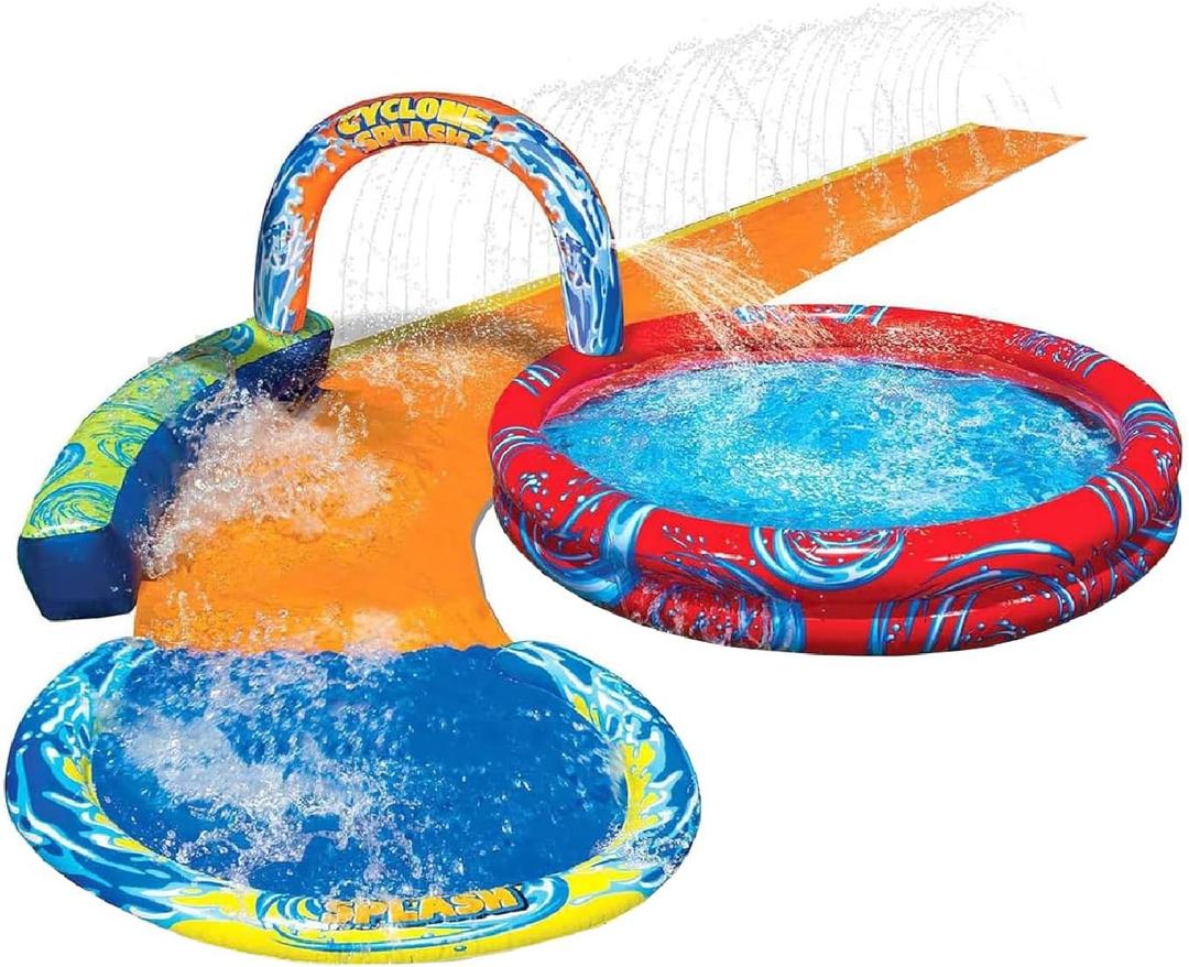Banzai Cyclone Splash Water Park Outdoor Backyard Inflatable Toy with Sprinkling Slide and Kiddie Pool