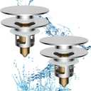 Hibbent 2 Pack All Metal Upgraded Bathroom Sink Stopper, Universal Pop Up Sink Drain Strainer, Brass Bullet Core Push Type Sink Stopper for 1.1''~2.3''' Basin, Anti Clogging Drain Filter, Chrome