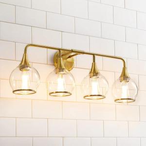 Gold Bathroom Vanity Light 4-Light Bathroom Vanity Light Fixtures Over Mirror with Clear Glass Shade 30.7 inch Wall Sconce Lighting Bath(Exclude E26 Bulb), 4 Light with Clear Globe