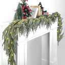 Fovths 1 Pack 6 Feet Christmas Norfolk Garlands Set Green Artificial Winter Pine Garlands Light String Faux Greenery Garland Pine Garland for Xmas Holiday Home Indoor Decor, Green and White