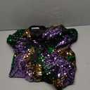 Women's Sequin Jacket Long Sleeve Open Front Blazer Glitter Sparkly Coat Party Casual Cardigan (Green+gold+purple), S