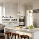 Gold Pendant Light, 7 Inch Clear Glass Farmhouse Hanging Fixture, Adjustable Height & Sloped Ceiling Compatible for Kitchen Island Dining Room Entryway Bedroom Hallway, 2 Pack