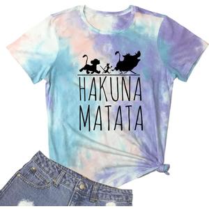 LOOKFACE Women Cute Graphic Tops Tie Dye T-Shirts Blue Purple Red, Large