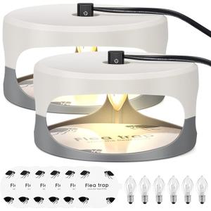 Flea Trap 2 Packs – Premium Traps for Inside Your Home Natural and Child-Friendly Light Indoor with Glue Discs Refills LED Lightbulb
