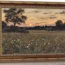 Vintage Gold Frame Wall Art Wilderness Countryside Sunset Painting Picture Wall Decor Wildflowers Natural Flowers Poster Print Artwork for Bedroom Living Room Kitchen Hallway Entryway Home Decoration