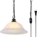 ANYLOVE Vintage Frosted Alabaster Plug in Pendant Light,12" Glass Shade,Black Chain,Adjustable Pendant Light,No Light Source,for Kitchen,Bedroom,Living Room, Vintage 