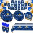 Esjay Graduation Party Decorations Class of 2024 Serves 24, Graduation Party Supplies, Plates and Napkins Flatware Banner Balloons Tablecloth, Grad Decorations for College High School, Blue and Gold