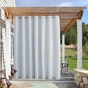NICETOWN Patio Curtain Outdoor Waterproof W100 x L120, Rustproof Top & Bottom Grommet Light Blocking Windproof Thermal Insulated Blinds for Indoor Outdoor Room Divider, Greyish White, 1 Piece (100"W x 120"L (Pack of 1))