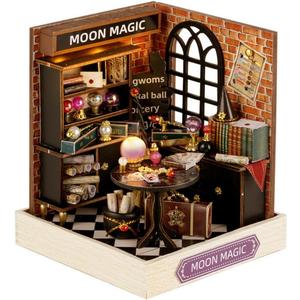 TuKIIE DIY Miniature Dollhouse Kit with Furniture, 1:24 Scale Creative Room Mini Wooden Doll House Plus Dust Proof for Kids Teens Adults(Moon Magic)
