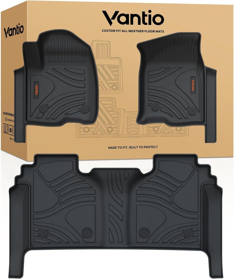 Floor Mats for 2019-2026 Chevrolet Silverado/GMC Sierra 1500 & 2020-2026 2500HD/3500HD Crew Cab (w/Rear Under-seat Storage), All-Weather TPE Custom Fit Floor Liners