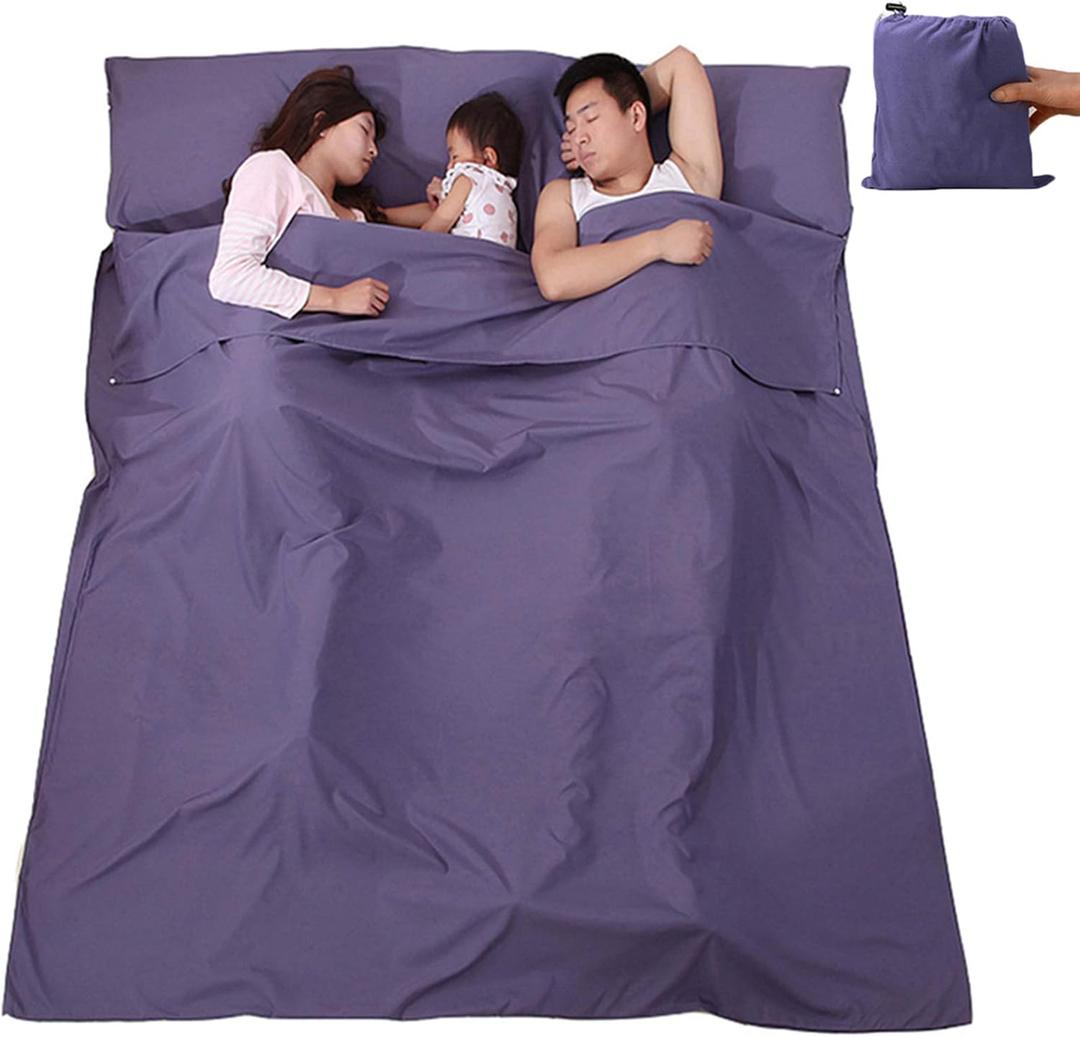 Sleeping Bag Liner, Lightweight Portable, Soft Travel and Camping Sheet, with Compact and Carry Bag, for Travel, Hotel (L (210*180cm) (Two Person), Purple)
