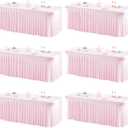 6 Packs Pink Table Clothes for 8 Foot Rectangle Tables, One-Piece Wrinkle Resistant Stretch Spandex Table Covers with Skirt for Event Banquet Wedding Birthday Party