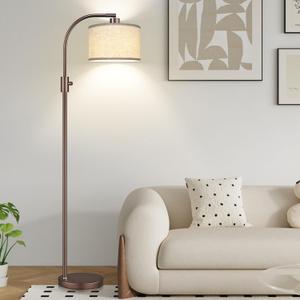 Nintiue Upgraded Modern Arc Dimmable Tall Standing Floor Lamp with Linen Shade, 1200 Lumens LED Bulb Included, for Living & Reading Room, Bedroom, Office & Nursery, Brown