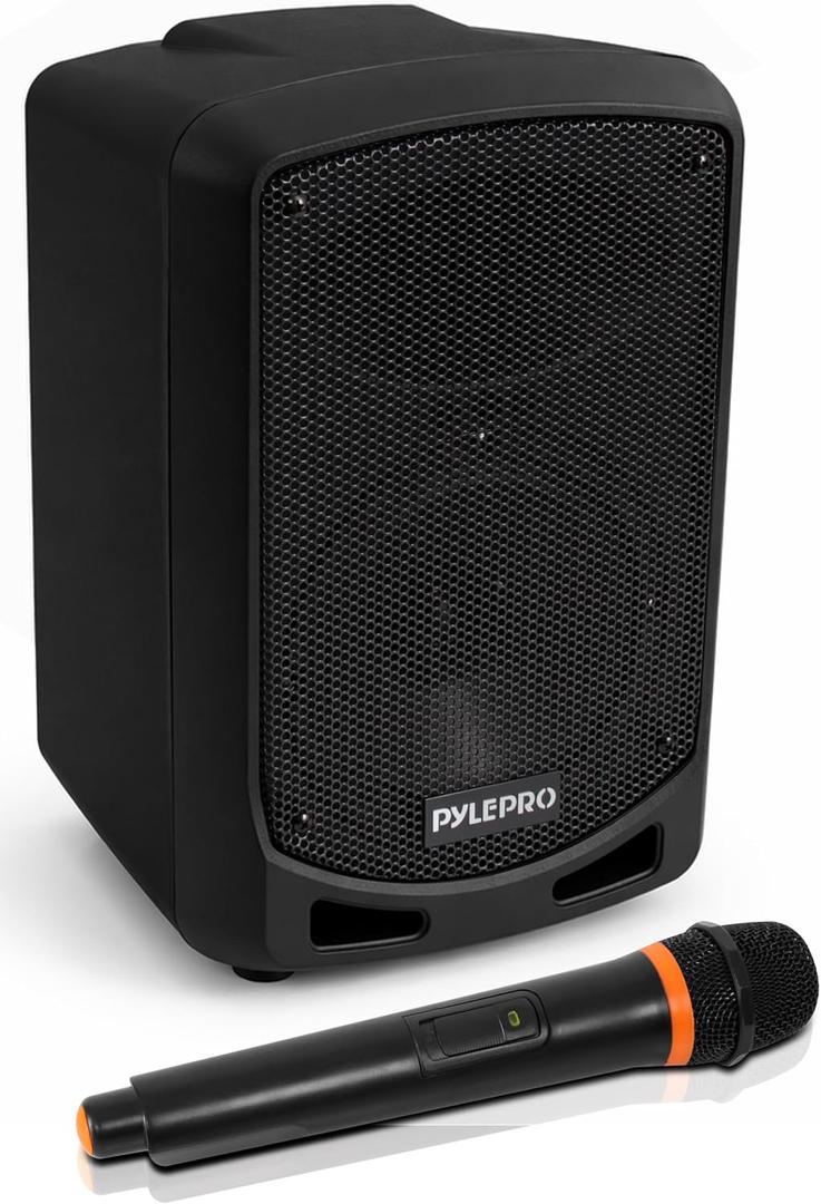 Pyle Portable Bluetooth PA Speaker System - Indoor Outdoor Karaoke Sound System w/Wireless Mic, Audio Recording, Rechargeable Battery, USB/SD Reader, Stand Mount, for Party, Crowd Control - Pyle
