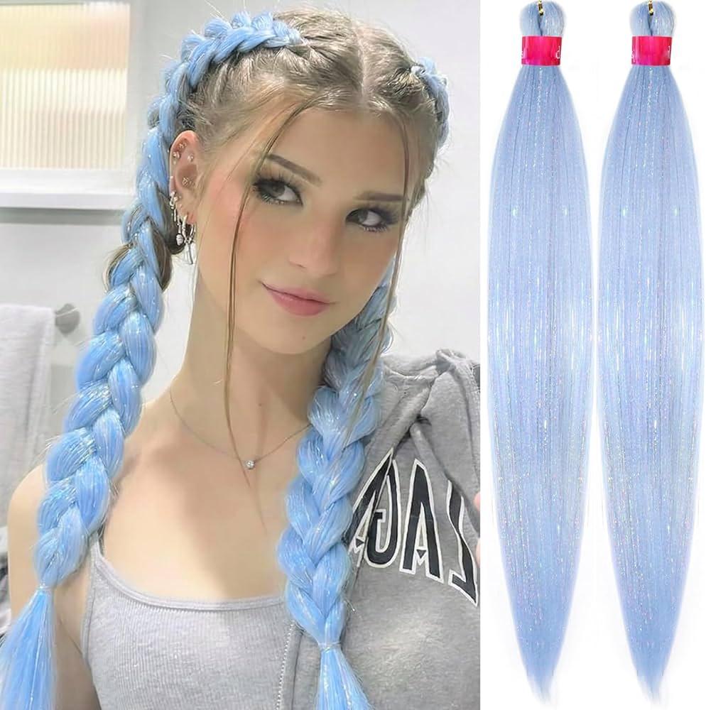Baby Blue Braiding Hair Extension, 28 Inches Pre Stretched Braiding Hair for hair Braids,2 Packs Yaki Texture Synthetic Braid Hair