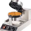 VEVOR Commercial Waffle Maker, 1300W Round Waffle Iron, Non-Stick Rotatable Waffle Baker Machine With 122-572℉ Temp Range and Time Control, Teflon-Coated Baking Pan Stainless Steel Body 110V