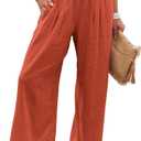 Vansha Women Summer High Waisted Cotton Linen Palazzo Pants Wide Leg Long Lounge Pant Trousers with Pocket (Orange, M)