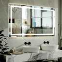 XRAMFY 40"x 60"LED Bathroom Mirror, Backlit + Front Lit, LED Bathroom Mirror with Lights for Wall, 3 Colors, Anti-Fog, Dimmable Brightness, Tempered Glass