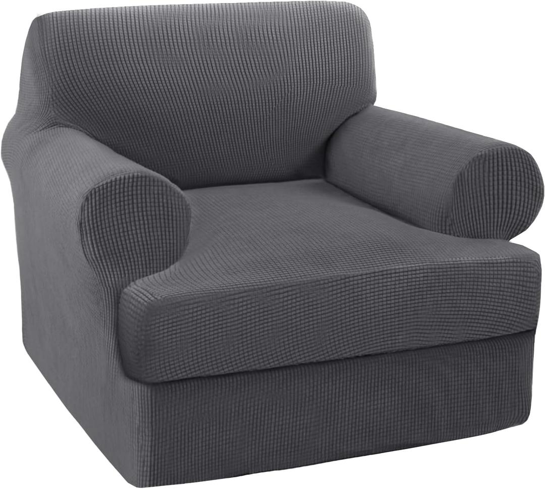 Turquoize T Cushion Chair Slipcover Armchair Slipcover for Living Room Stretch Sofa Couch Cover Soft Armchair Cover Washable Furniture Covers with Individual T Cushion Seat Covers (Chair, Gray) (Grey)