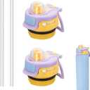 2 PCS Replacement Lid for Ello Pop & Fill Stainless Steel Water Bottle, Compatible with 22oz, 32oz, 40oz, Leak Proof Locking, 2 PCS Spill Proof Lid Accessories Fit, BPA-Free (Purple-yellow)