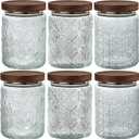 24 OZ Airtight Glass Storage Jar with Bamboo Lid - Vintage Glass Jar Vintage Food Containers Canisters Set for Kitchen Counter & Pantry - Ideal for Sugar, Flour, Coffee, Tea, Candy, Oats -6 Pack