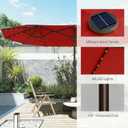 15ft Large Patio Umbrella with Solar Lights and Base, Double-Sided Outdoor Rectangle Umbrella with 48 LED Lights, Market Table Umbrellas with UV Resistant Canopy
