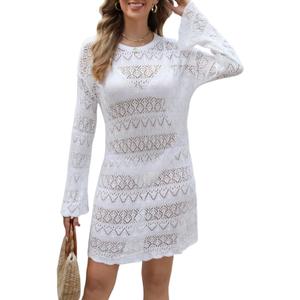 CiCiBird Women Swimsuit Crochet Cover Up Swim Bathing Suit Swimwear Summer Bikini Beach Dress (White, M)