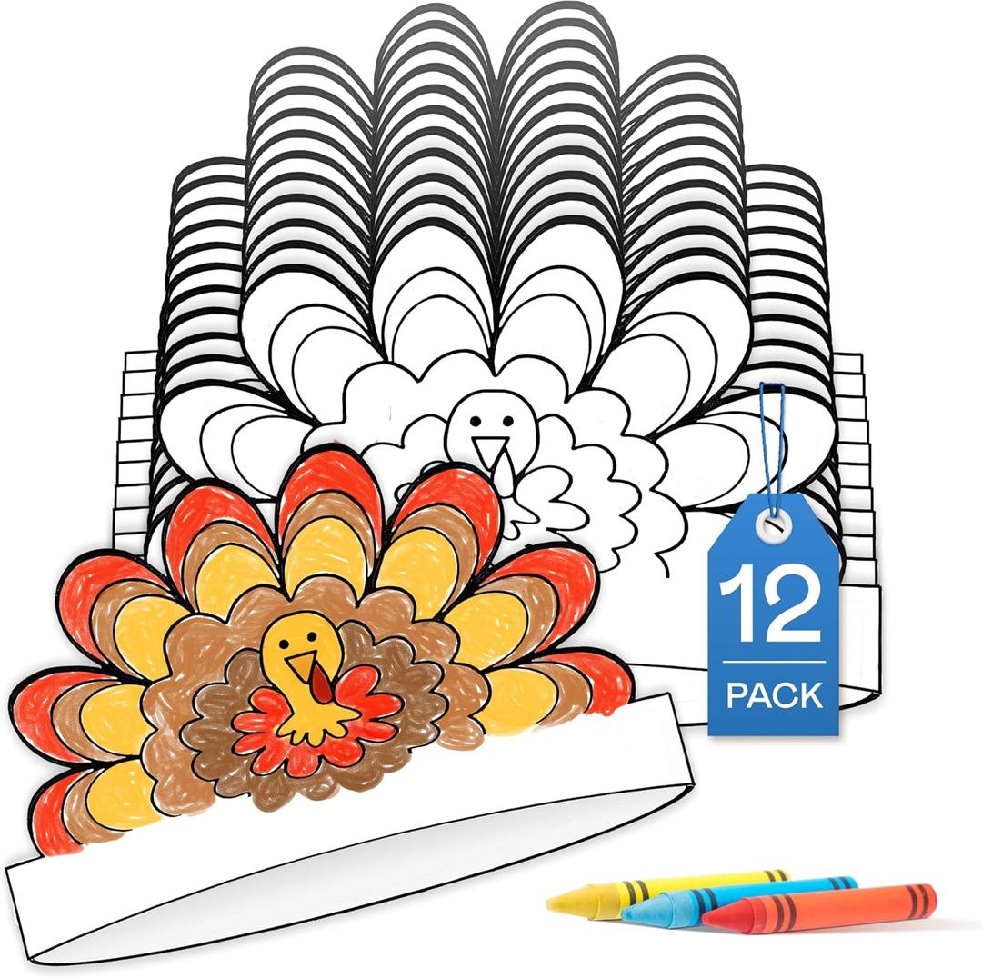 Tiny Expressions Color Your Own Holiday Headbands for Kids (Set of 12)  DIY Coloring Paper Crowns for Party Activities (Thanksgiving)